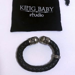 King Baby Mens Leather Bracelet Cuff .925 Silver